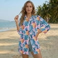 thumbnail image 3 of Xixirimido Pineapple Palm Leaf Pink Print Women's Casual Beach Cover Up Shirt Dress Long Sleeve Button Down Swimwear Cover Up with Side Slits and Curved Hem, Size S, 3 of 7