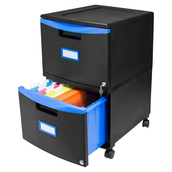 Two-Drawer File Cabinet - Locking Mobile Filing Cabinet with Casters, Black - Home & Office Document Organizer