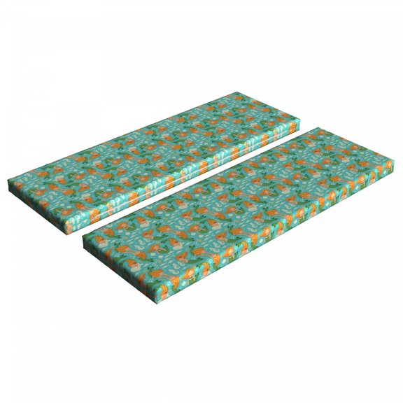 Underwater Bench Cushion Set of 2, Underwater World Little Mermaid Girls Friends Seahorse Fish Shells, Standard Size Foam Pad and Decorative Cover, Turquoise Marigold Green, by Ambesonne