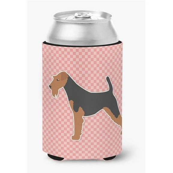 Welsh Terrier Checkerboard Pink Can or Bottle Hugger