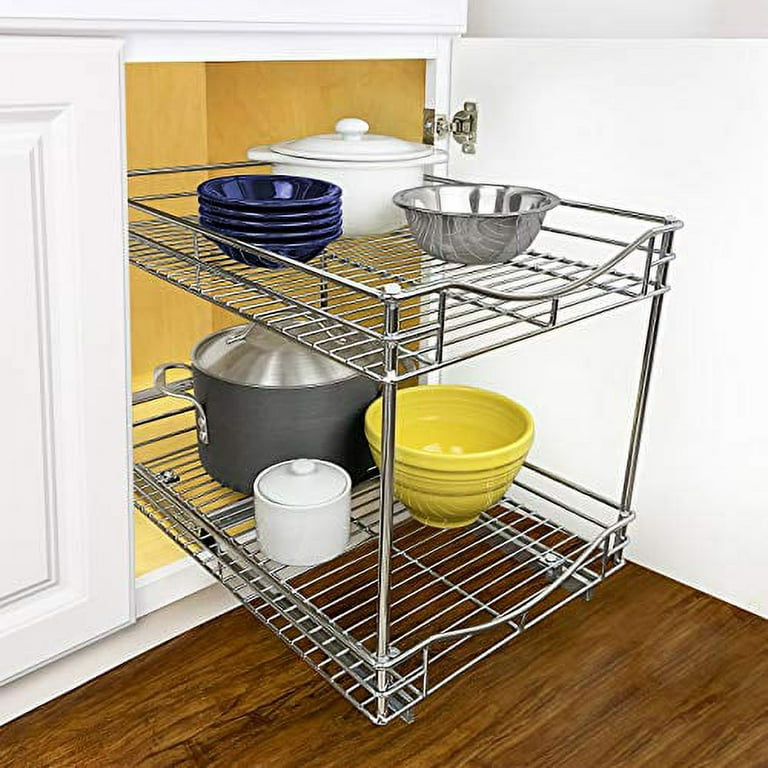Lynk Professional 11 x 18 Slide Out Double Shelf - Pull Out Two Tier Sliding Under Cabinet Organizer