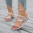 thumbnail image 6 of HomeDM Women's Flat Sandals Dressy Rhinestone Strappy Open Toe Slip On Summer Casual Beach Slide Sandals, White Size 9.5, 6 of 9
