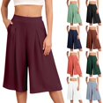 thumbnail image 4 of WTXUE Capris for Women, Women's Wide Leg Capri Pants with Pockets Lightweight High Waisted Loose Trouser (Dark Red, XXL), 4 of 9