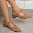 thumbnail image 5 of Wensltd Women Pointed Toe Block Heel Shoes with Buckle Strap Wide Width Comfort Suede Shoes Khaki, 5 of 9