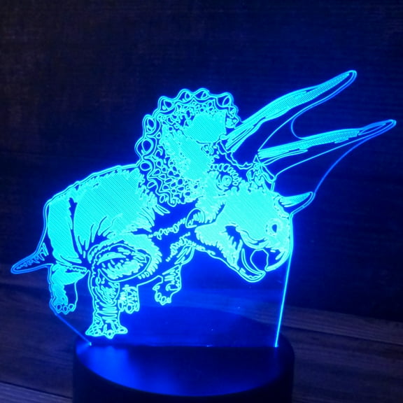 3D Triceratops Dinosaur Acrylic for LED Lamp Base, Makes a perfect Nightlight for Kids or Unique Gift for any age.  (Acrylic Only. Base Not Included)