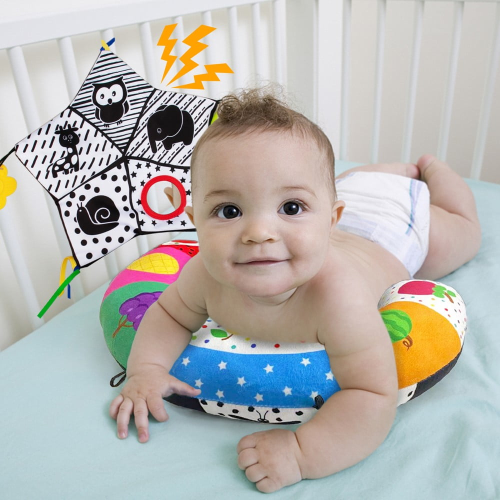 teytoy Newborn Baby Toys 0 3 6 Months,Tummy Time Pillow Toy, Black and White High Contrast Baby Toy with Mirror & Beating Play Activity mat,, Montessori Sensory Crawling Toy for Infant