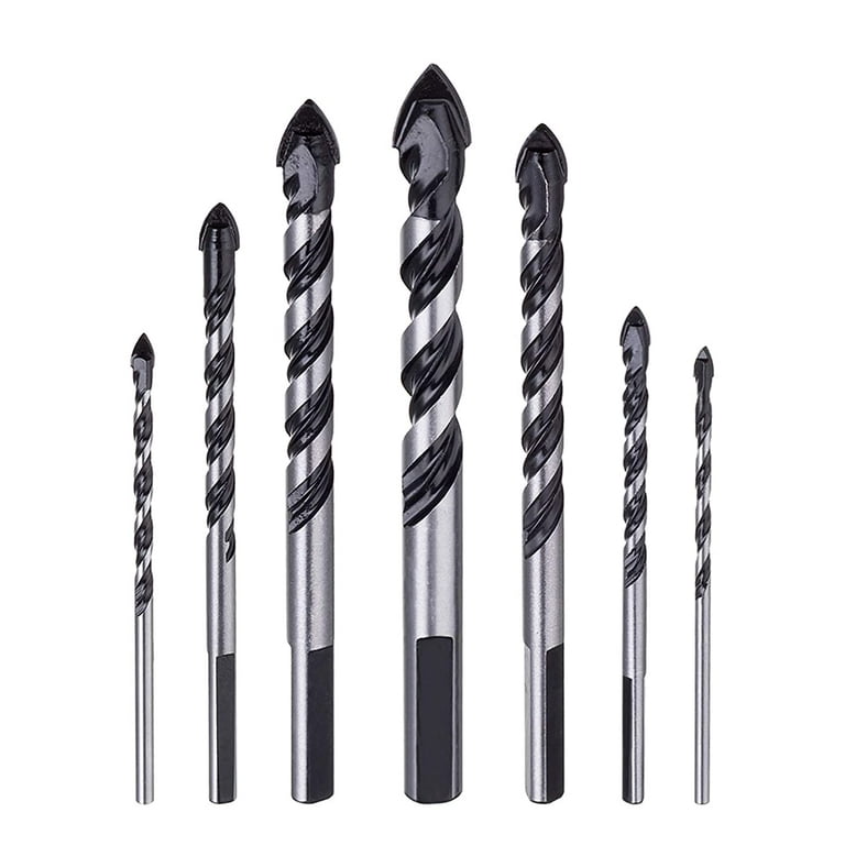 7 Piece Tungsten Carbide Masonry Drill Bit Set for Porcelain, Tile, Concrete,  Brick Wall, Glass, Mirrors, Plastic, Masonry and Wood (3 4 5 6 8 10 12mm) 
