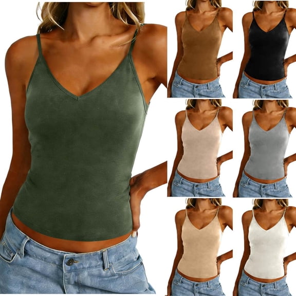 Women's Built-in Bra Pad Yoga Tank Top, Breathable Workout Camisole with V-Neck and Racerback for Fitness, Casual