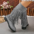 thumbnail image 5 of Busydd Womens Boots Mid Calf Solid Color Round Toe Zipper Winter Boots for Women Fashion Casual Fringe Middle Heel Women's Boots 6, 5 of 9