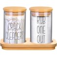 thumbnail image 1 of Ensemble de 2 Bocaux Apothicaires en Verre avec Plateau - Ensemble de Rangement Rond en Coton et Fil Dentaire pour Salle de Bain Rustique de Ferme, 1 of 7