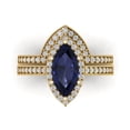 thumbnail image 2 of Clara Pucci 18K Yellow Gold 2.4875 Simulated Blue Sapphire Engraveable Engagement Ring + Wedding Band Set, 2 of 7