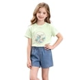 thumbnail image 3 of Rvasteizo Girls Outfit Set Print Bow Short Sleeve Top Denim Short Pant With Pocket Toddler Summer Set for 0-6 Years, 3 of 5