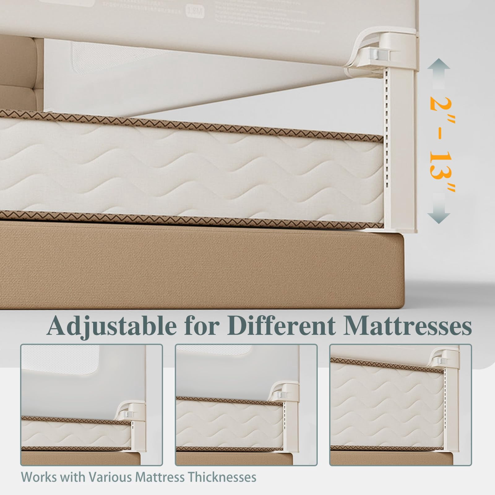 3-Piece Queen Size Bed Rail for Toddlers, Adjustable Baby Bed Rail Guard, Stable Protective Bedrail, 79.92"×79.92"×59.84", White