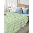thumbnail image 4 of Sage Green Twim Size Flat Sheet, Wrinkleproof & Fadeproof Cooling Flat Bed Sheet Only, Grid Checkered Plaid Gingham Lattice Trellis Breathable Soft Bedding Top Sheets 66 x 96 Inches, 4 of 8