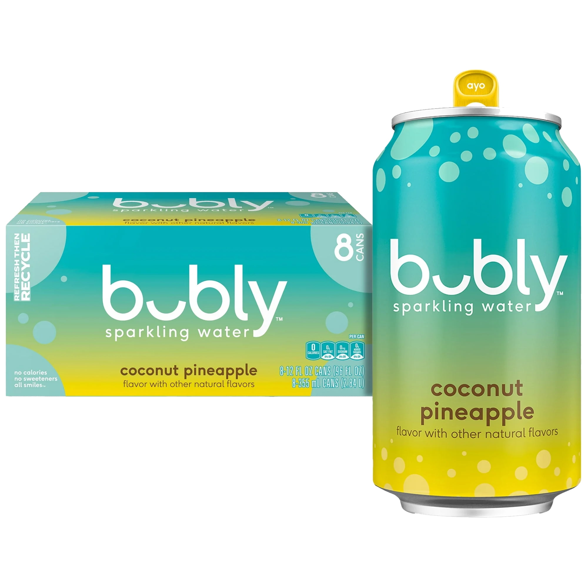 (3 pack) bubly Summer Coconut Pineapple Sparkling Water, 12 fl oz, 8 Pack Cans