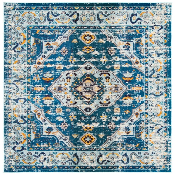 SAFAVIEH Madison Trenton Vintage Traditional Area Rug, Dark Blue/Light Blue, 6'7" Square