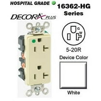 Leviton 16362-HGW Hospital Grade Duplex Decora Receptacle, NEMA 5-20R, 125V, 20A, White