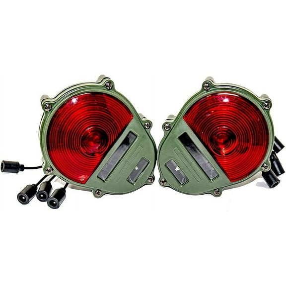 (2) Two Green Tail Light Assembly LED Rear Turn Signal Brake Stop Light Assembly Green 24-Volt