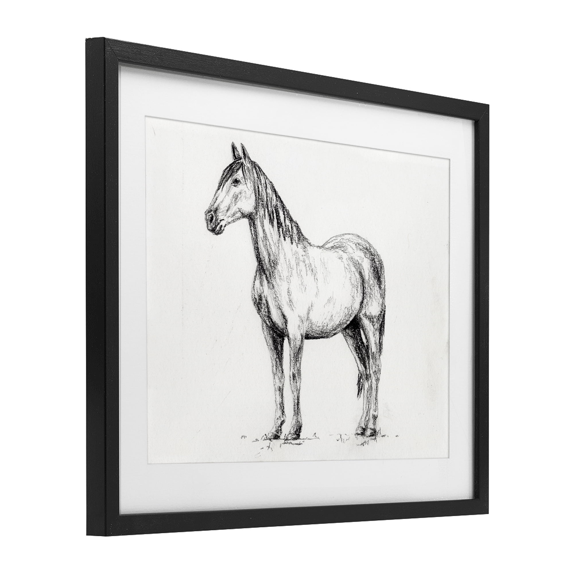 Stupell Industries Horse In Charcoal Black Framed Print Under Glass, design by Leah Noel Art