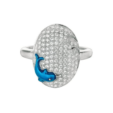 Silver on the Rocks Sterling Silver Micro-Set Cubic Zirconium Oval with Dolphin Fashion Ring