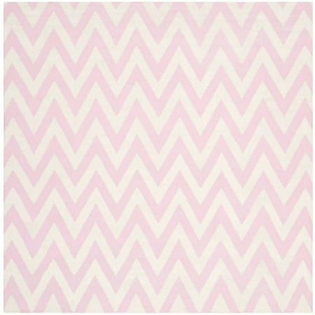 SAFAVIEH Dhurrie Bentley Chevron Zigzag Wool Area Rug  Pink/Ivory  6  x 6  Square Dhurries Rug Collection. Contemporary Flat Weave Rugs. The Dhurrie Collection of contemporary flat weave rugs is made using 100% pure wool and faithful obedience to the traditions of the local artisans of India. The original texture and soft coloration of antique Dhurries  so prized by collectors  is skillfully recreated in these sublime carpets. Flat weave construction and classic geometric motifs  with their natural  organic nuances in pattern and tone  are equally at home in casual  contemporary  and traditional settings.