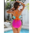 thumbnail image 3 of Conjunto de bikini Blooming Jelly, cintura alta, Push Up 2025, naranja y rosa, 3 of 6