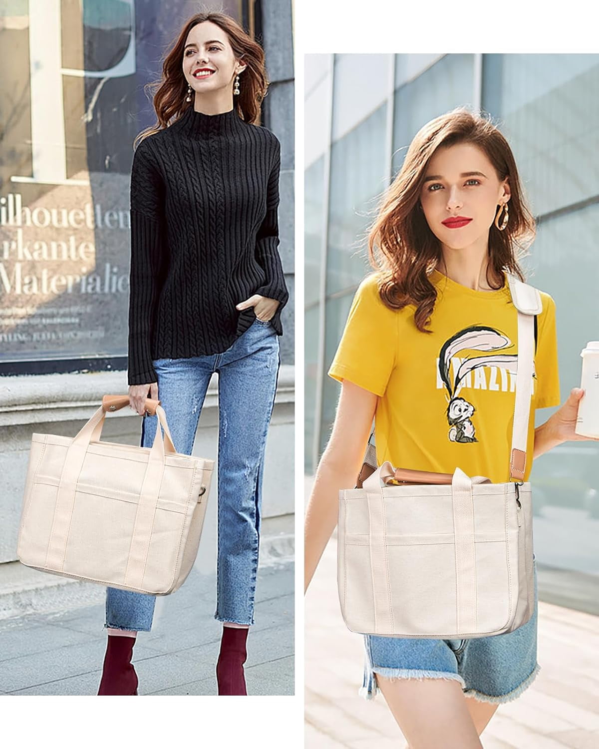 JennyShop Quality Tote Bag with Compartments, Canvas Tote Bag with Multi-Pocket for Women, Large Crossbody Shoulder Handbag