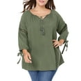 thumbnail image 4 of MODA NOVA Juniors' Plus Size Raglan Sleeves Tie Neck Tunic Top Green 2X, 4 of 7