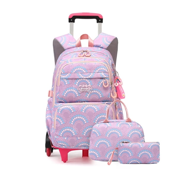 lvyH Rolling Backpack 3pcs Wheeled Backpack Lightweight Schoolbag Set with Lunch Bag Pen Case,Purple