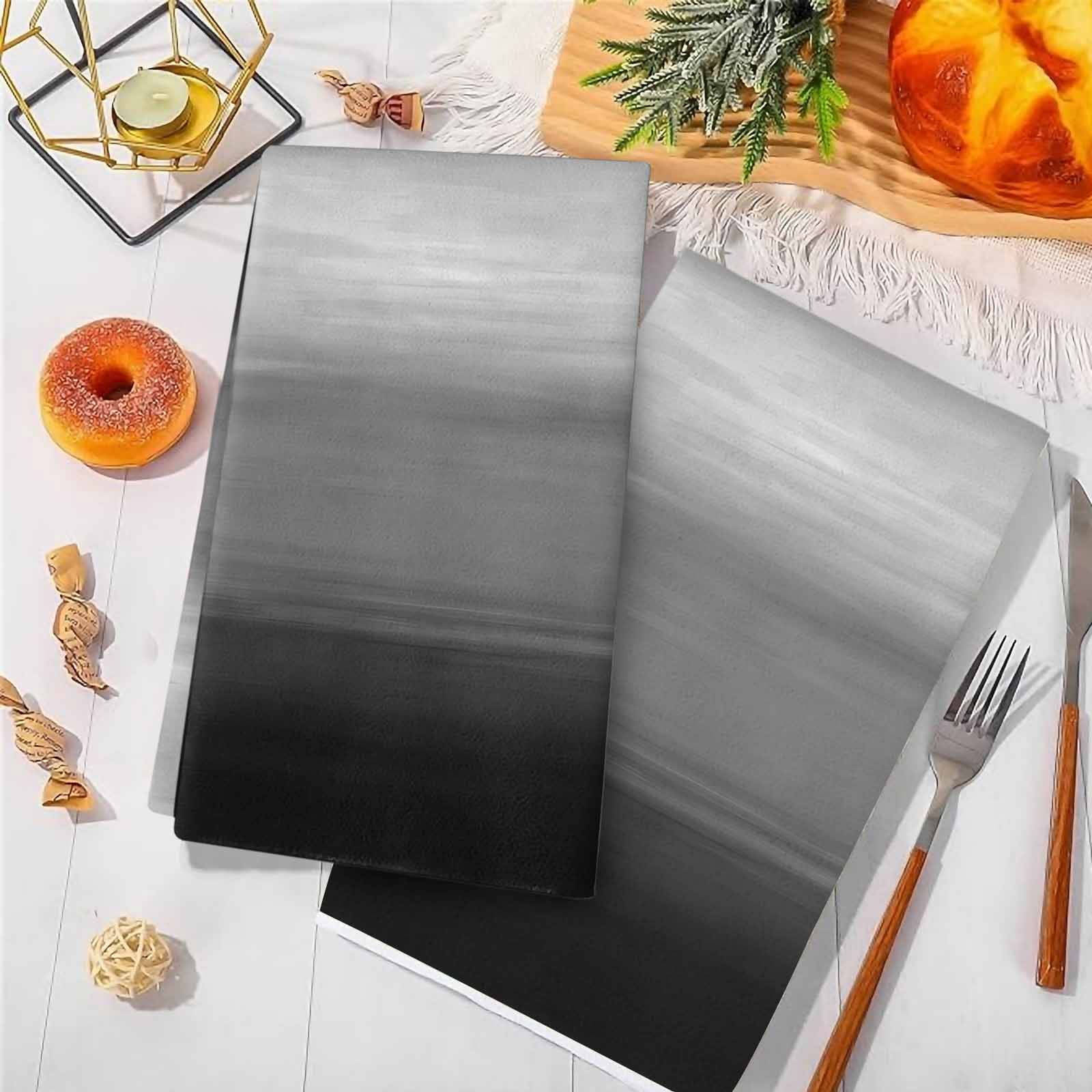 Dish Towels, Black Grey Absorbent Kitchen Towels 2 PCS, Gradient Pure Color Microfiber Hand Towels Dish Cloths Tea Towels for Home&nbsp;Bathroom Cleaning Drying,18X28-Inch,