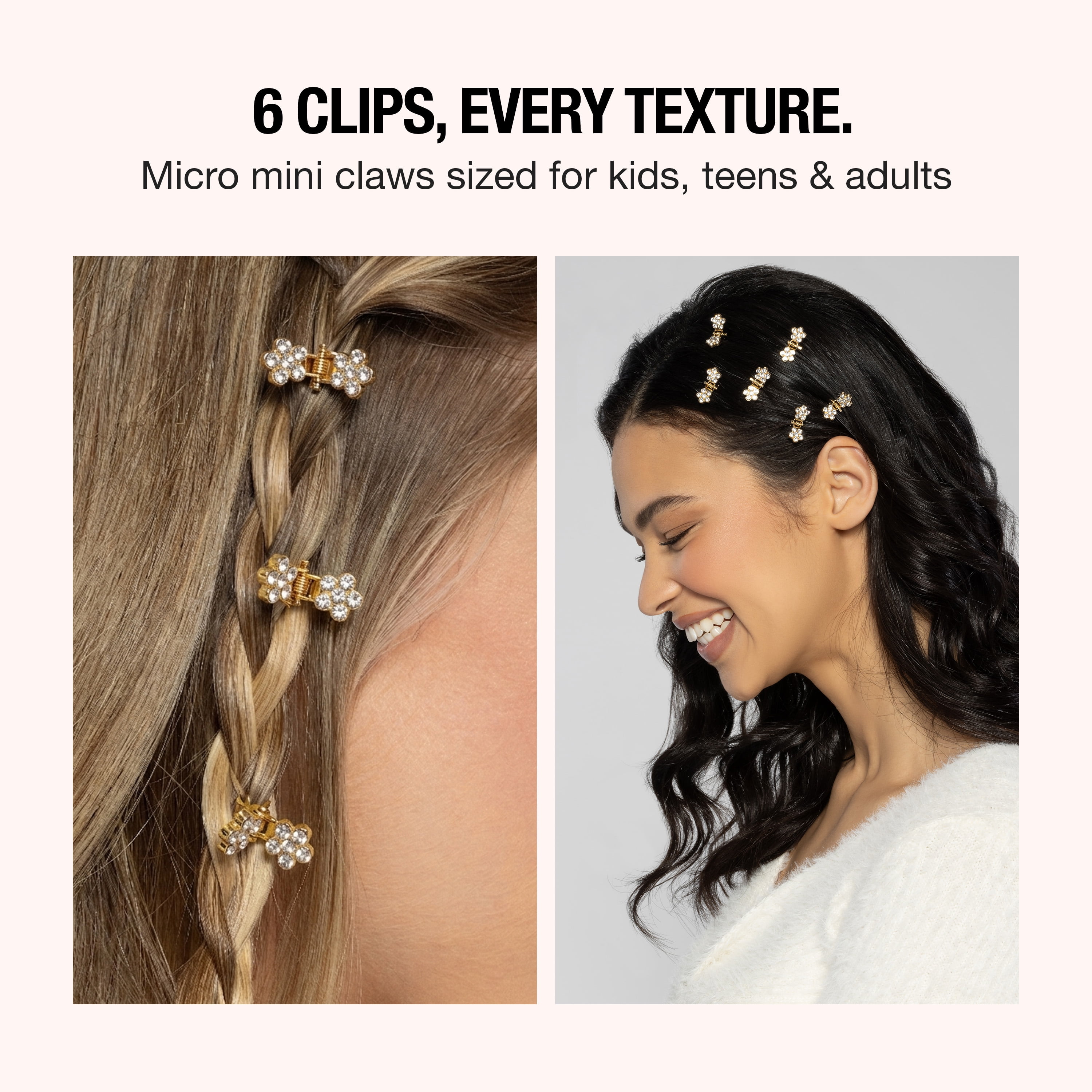 (2 pack) Scunci Mini Rhinestone Claw Clip, Multicolor, 6 Count