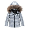 thumbnail image 3 of 2 Piece Toddler Snowsuit Winter Cute Puffer down Jacket Bib Pants Long Sleeve Hooded Warm Windproof Outdoor Ski Suit, Silver, 5 Years, 3 of 7