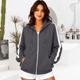 thumbnail image 5 of Zip Up Hoodie for Women Long Sleeve Drawstring Oversized Sweatshirt Jacket Side White Stripe Sweatshirts Dark Gray S, 5 of 8