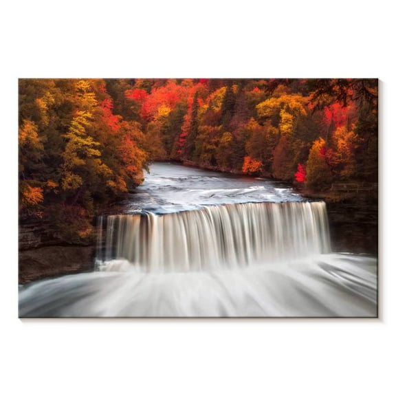 Elephant Stock Tahquamenon Falls In Autumn Wall Art - Horizontal Canvas Wall Art - Living Room Wall Decor - Nature Canvas - Gray And Orange Decor - 12" x 8"