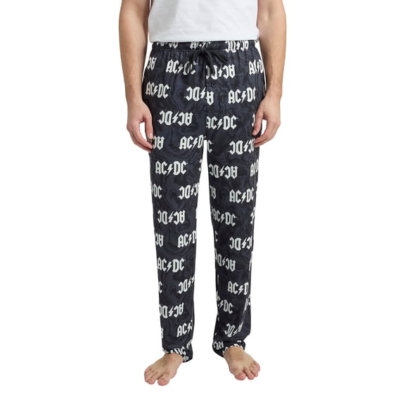 AC/DC Lightning Bolt Logo All-Over Print Men's Black Sleep Pajama Pants -XL