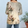 thumbnail image 4 of Tops for Women 3/4 Sleeves Printed T-shirt Blouse Round Neck Casual Top,Womens Tops Plus Size Khaki XXL, 4 of 6