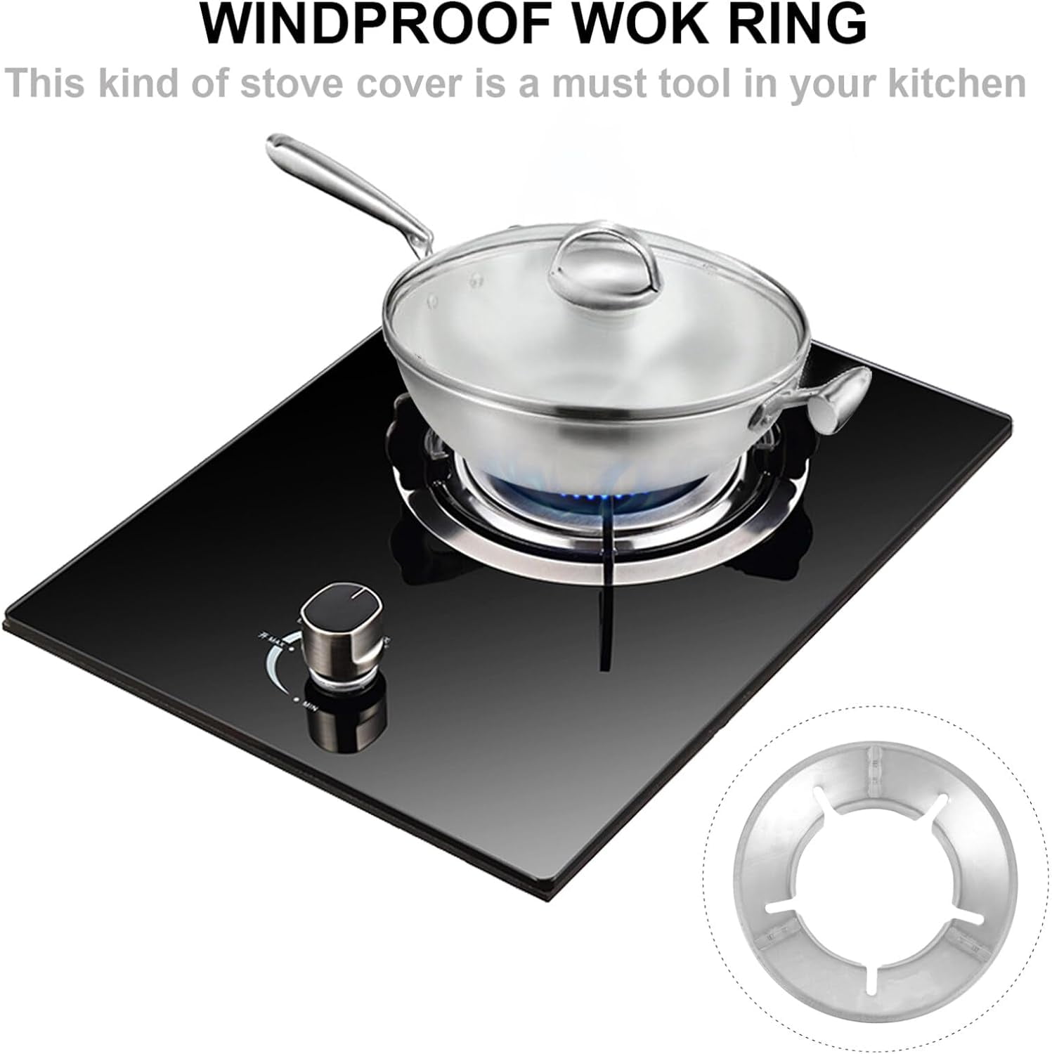 ABCISI Windproof Wok Ring Gas Stove Holder, Cast Iron 5-Opening Nonslip Wok Support for Most Gas Burners, Heat Resistant Wok Stand Flame Stabilizer Splash Guard for Kitchen Cooking,2-Pack,10X2.7 Inch