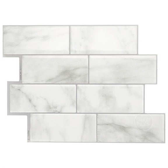 Smart Tiles Peel and Stick Backsplash, 5 Adhesive Tiles, Metro White/Grey, 11.55"x8.38"