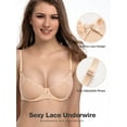 thumbnail image 6 of Deyllo Women's Push Up Sexy Lace Bra Unlined Underwire Support 1/2 Half Cup Demi Mesh Mesh See Through Bra, Nude 38C, 6 of 7