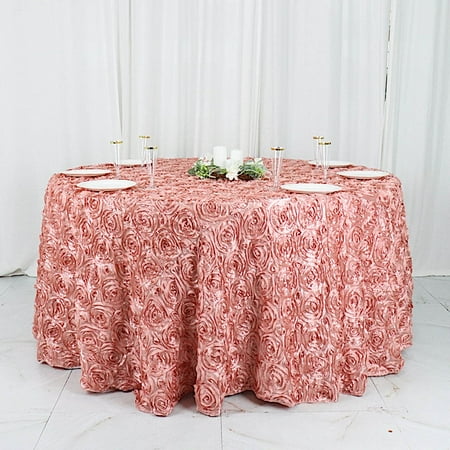 

BalsaCircle Round 120 Satin Raised Tablecloth Rosette Floral Dinner Kitchen Dusty Rose