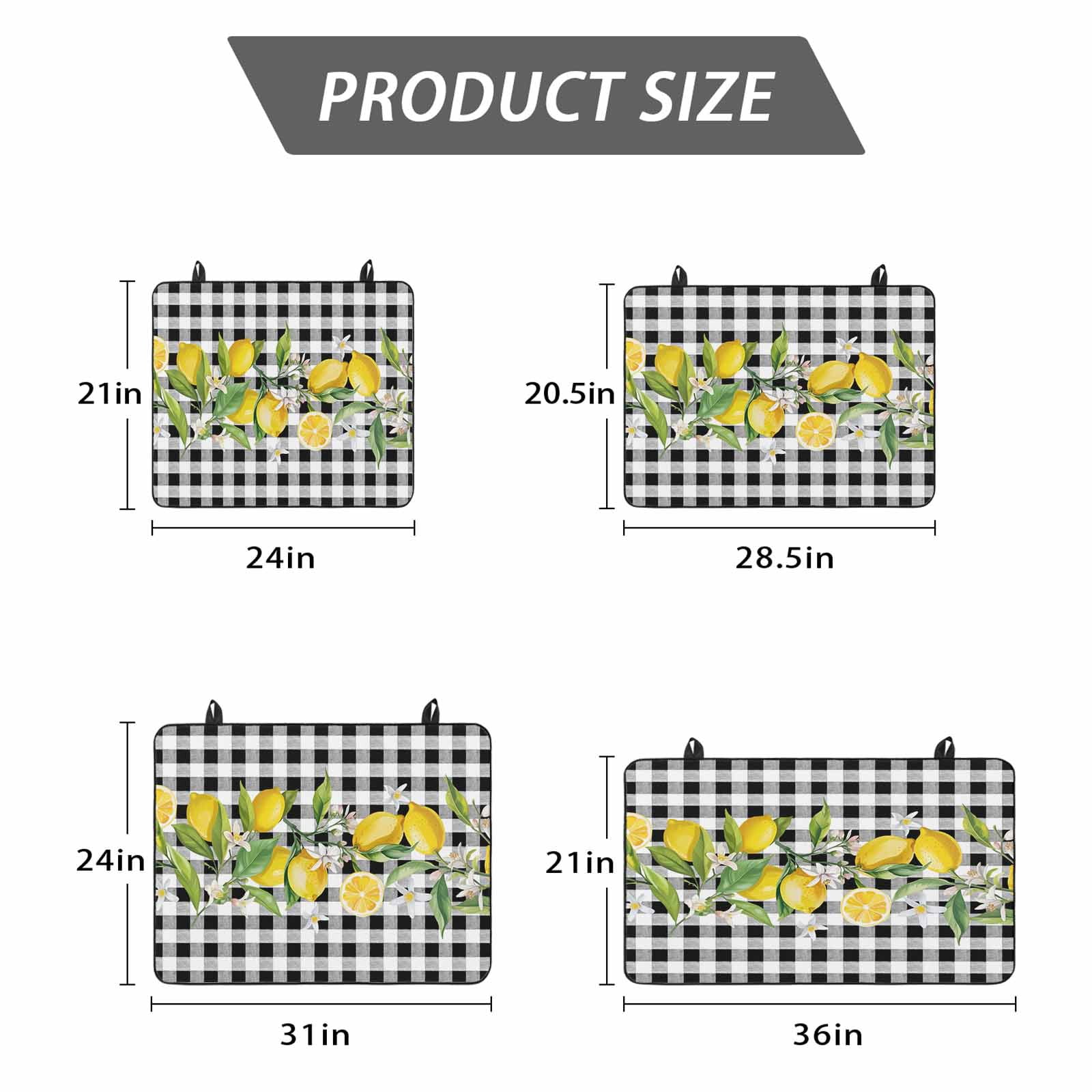 Lemon Stove Top Cover for Electric Stove, Heat-proof & Non Slip Glass Top Stove Cover Protector, Farmhouse Summer Botanical Fruit Black White Plaid Kitchen Flat Cooktop Rubber Mat 24x21 Inches