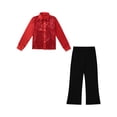 thumbnail image 3 of Hansber Tenue de Danse Moderne Jazz Latin pour Garçons Chemises à Sequins Scintillants avec Pantalons Évasés Rouge 8, 3 of 5
