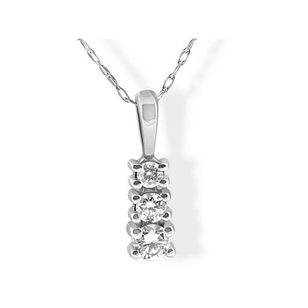 - 1/4 cttw Three Stone 3 Diamond White Gold Pendant Necklace