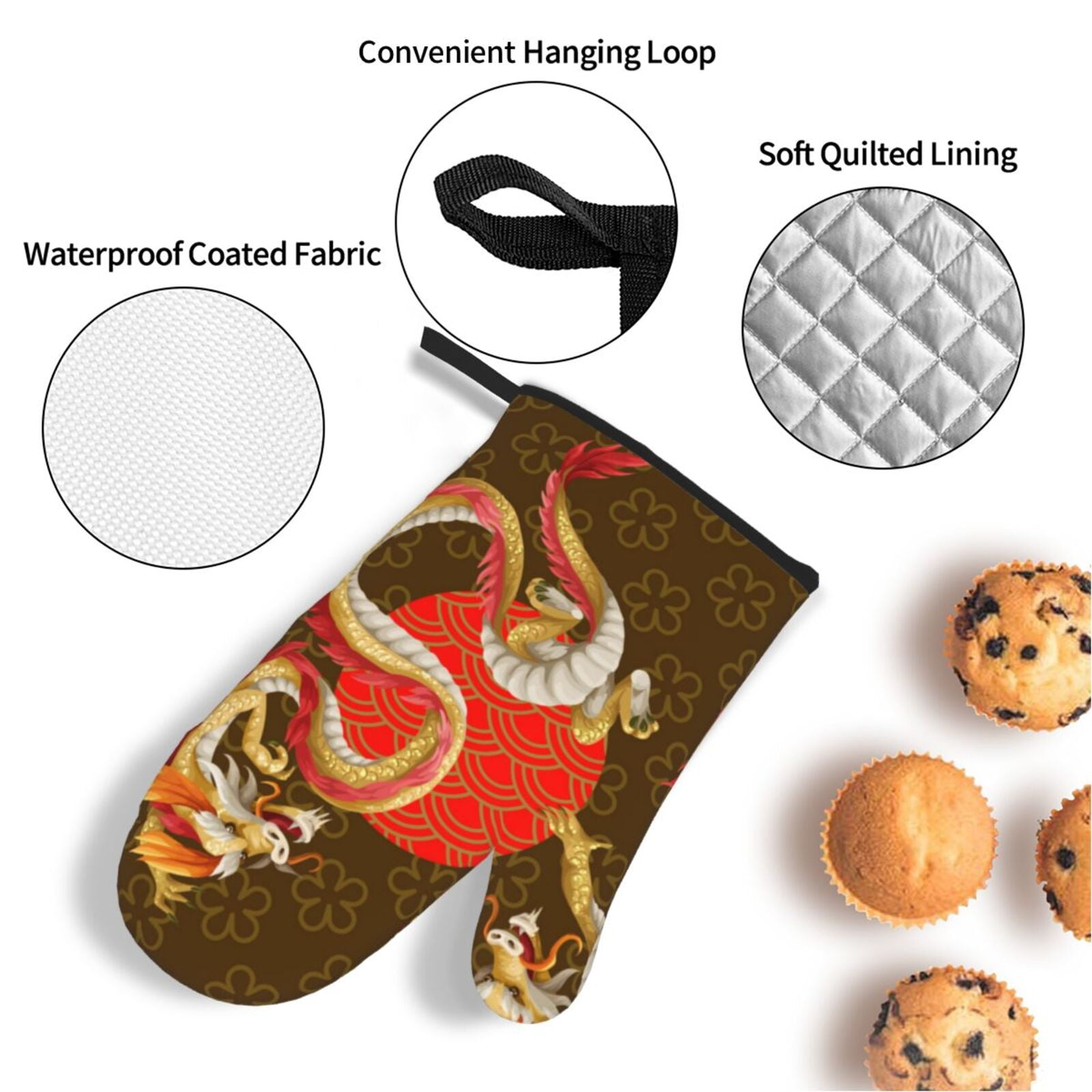 Asian Dragon Oriental Dragons 4Pcs Oven Mitts and Pot Holders Sets Oven Kitchen Gloves Hot Pads for Cooking BBQ Baking Grilling