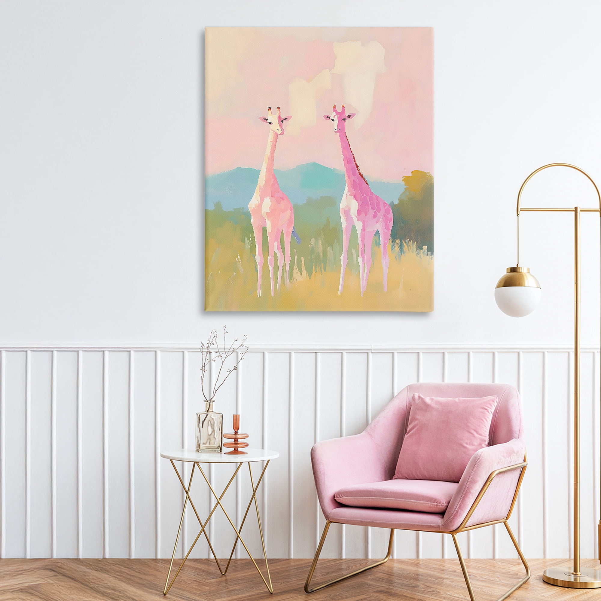 Stupell Industries Pink Giraffes on Savanna Canvas Wall Art, design by The Prints Vibe