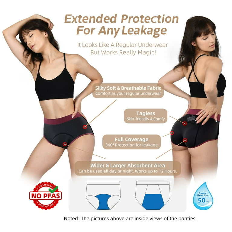 TIICHOO Leakproof Underwear for Women High Waisted Period Panties Briefs  Heavy Flow Menstrual Postpartum Underwear 3 Pack(XX-Large, 3 Black)