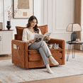 thumbnail image 2 of 360°Swivel Accent Chair, Upholstered 36''W Oversized Armchair, PAPROOS Barrel Chair Reading Armchair with Side Pockets & Cushion, Modern Accent Chair with Metal Base for Living Room Bedroom, Brown, 2 of 10