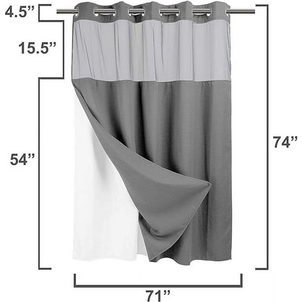 No Hooks Required Waffle Weave Shower Curtain with Snap in Liner - 71W x  74H,Hotel Grade,Spa Like Bath Curtain,Graphite Grey 
