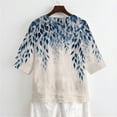 thumbnail image 5 of Xoenoiee Blue Willow Leaf Print Womens Cotton Linen Button Down Shirts 3/4 Sleeve Casual Loose Fit V Neck Breathable Summer Spring Blouses Top, Size 3XL, 5 of 7