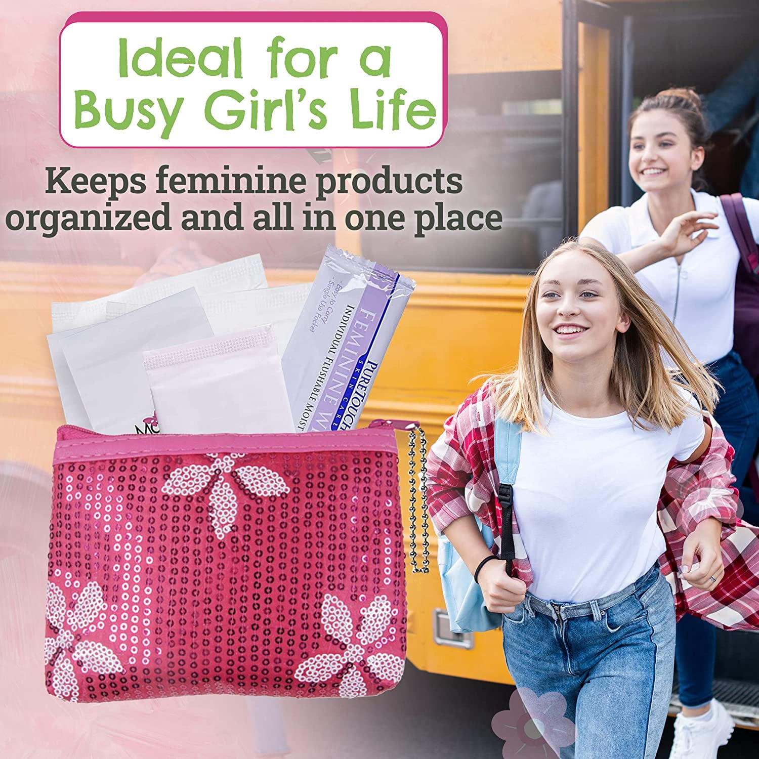 Be Prepared Period First Period Kit for Girls - Feminine Pads & Liner  (Pink 2pk)